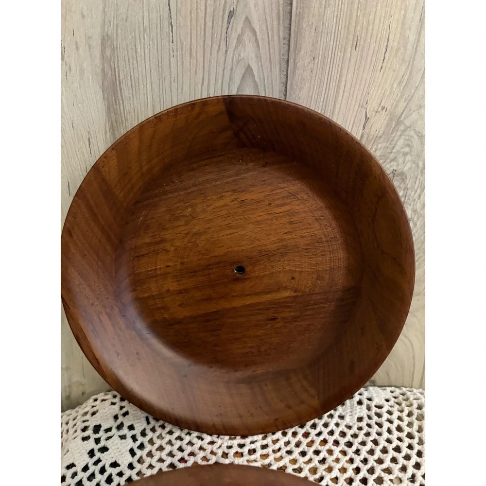 Solid Black Walnut Wood Bowls Set of 2 Mid Century Modern 8 Inch USA
